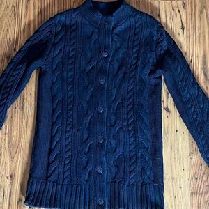 L.L Bean Woman’s Blue Cable Knit Button Front Long Sleeve Nautical Sweater S